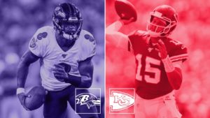 Lamar Jackson of the Baltimore Ravens and Patrick Mahomes of the Kansas City Chiefs face off in a highly anticipated game of the 2020 NFL primetime slots.