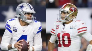 Dak Prescott of the Dallas Cowboys and Jimmy Garoppolo of the San Francisco 49ers are set to face off in one of the primetime games during the 2020 NFL season